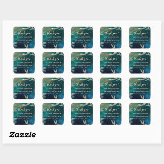 Emerald green nebula galaxy night sky golden foil  square sticker