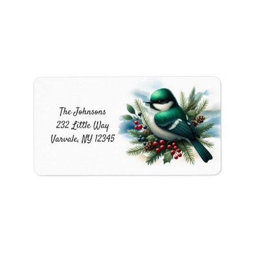 Emerald Green Nesting Bird Holiday New Address Label