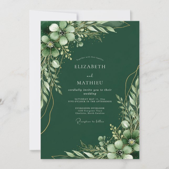 Emerald Green Noble Forest Wedding Invitation (Front)