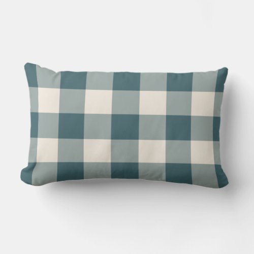 Emerald Green Off_White Gingham Pattern Checkered Lumbar Pillow