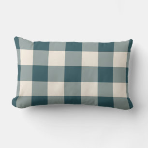 Emerald Green Off-White Gingham Pattern Checkered Lumbar Pillow