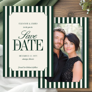Emerald Green Old Money Preppy Stripe Wedding Save The Date