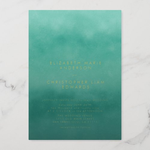 Emerald Green Ombre Minimalist Wedding Gold Foil Invitation
