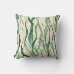 Emerald Green Ombre Seaweed Vintage Coastal Throw Pillow