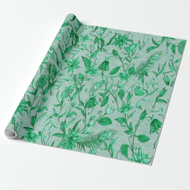 Emerald green on a sculpture texture backing wrapping paper (Unrolled)