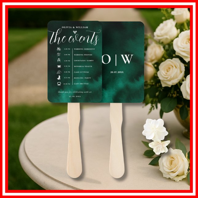 Emerald Green Order of Events Wedding Program Hand Fan (Creator Uploaded)