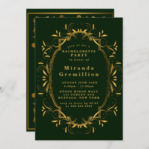 Emerald Green Ornament Bachelorette Party Invitation