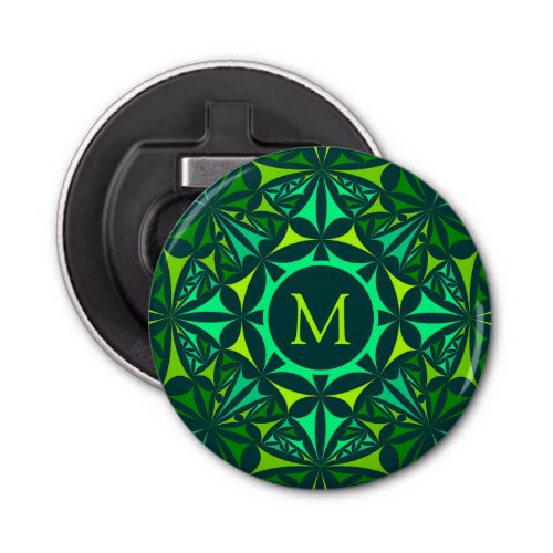 Emerald Green Ornate Kaleidoscope Monogram Bottle Opener