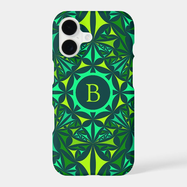 Emerald Green Ornate Kaleidoscope Monogram Case-Mate iPhone Case (Back)