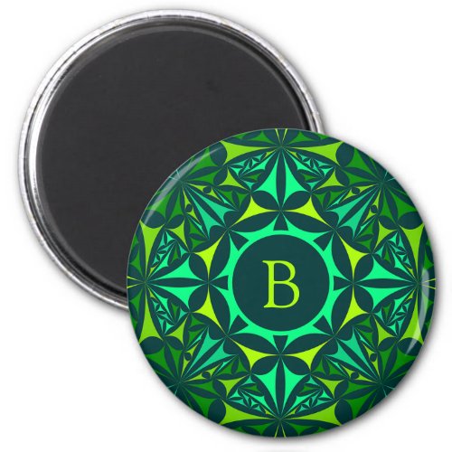 Emerald Green Ornate Kaleidoscope Monogram Magnet