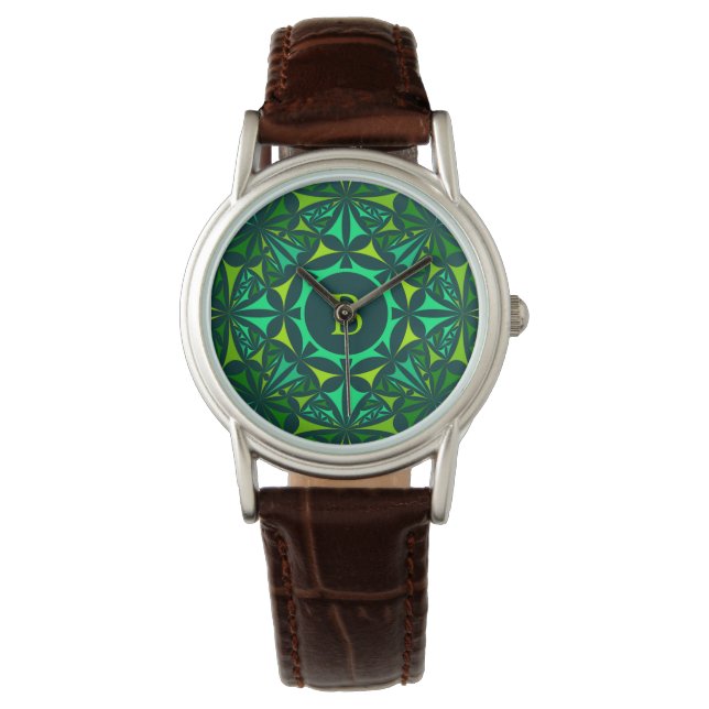 Emerald Green Ornate Kaleidoscope Monogram Watch (Front)
