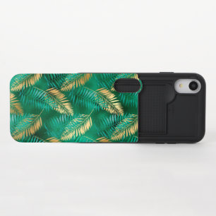 Emerald Green Palm Leaf Bright Golden Jungle iPhone XR Slider Case
