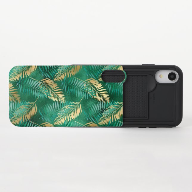 Emerald Green Palm Leaf Bright Golden Jungle Uncommon iPhone Case (Open)