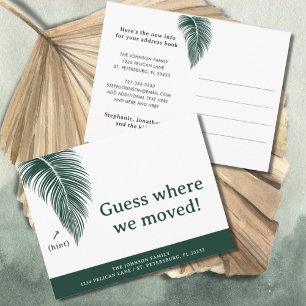 Emerald Green Palm Leaf Fun Florida New Address Announcement Postcard