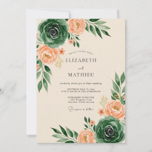 Emerald Green Peach Artistic Spring Wedding Invitation