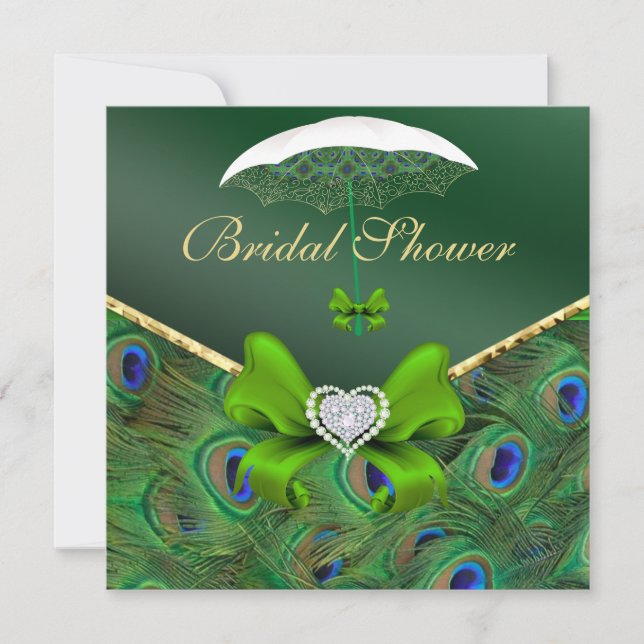 Emerald Green Peacock Bridal Shower Invite (Front)