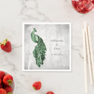 Emerald Green Peacock Bridal Shower Napkins