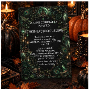Emerald Green Peacock Gothic Wedding Invitation