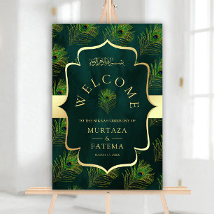 Emerald Green Peacock Muslim Wedding Welcome Sign