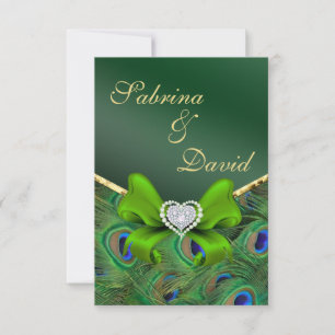 Emerald Green Peacock Reception card