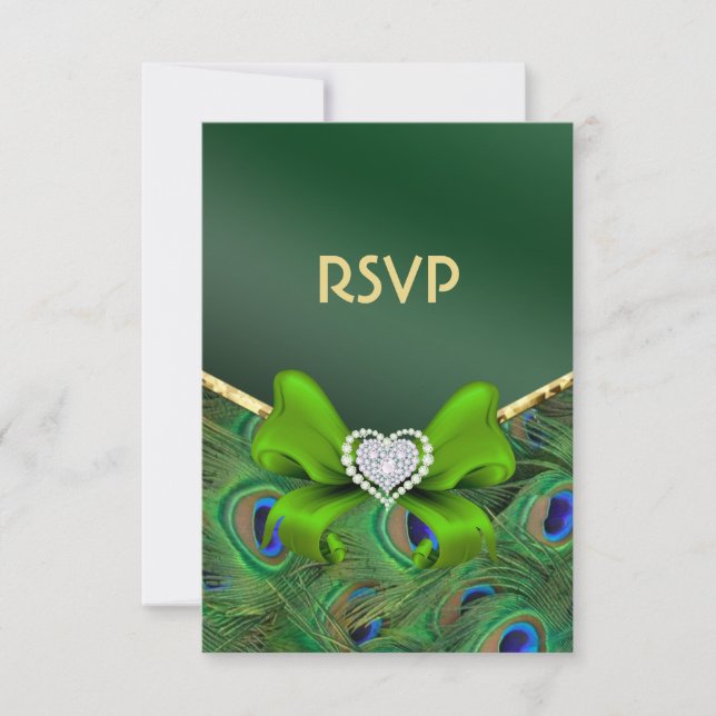 Emerald Green Peacock RSVP Card (Front)