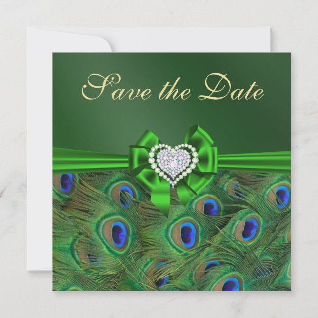 Emerald Green Peacock Save the Date (Front)