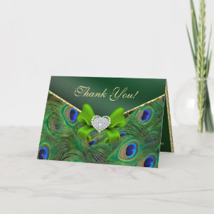 Emerald Green Peacock Thank You Card