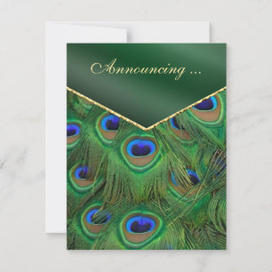 Emerald Green Peacock Wedding Announcement