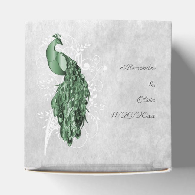 Emerald Green Peacock Wedding Favor Box (Top)