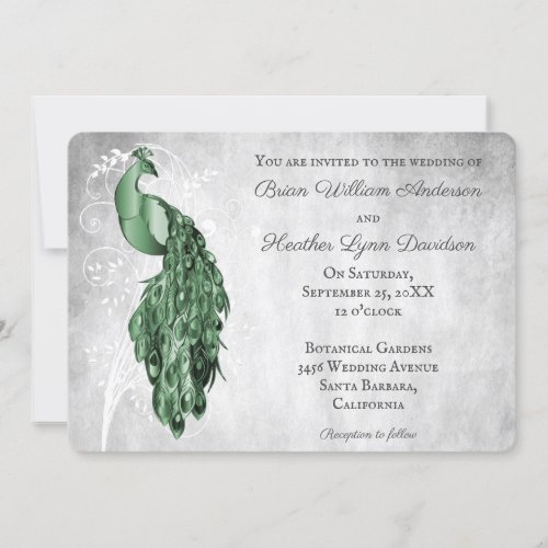 Emerald Green Peacock Wedding Invitation