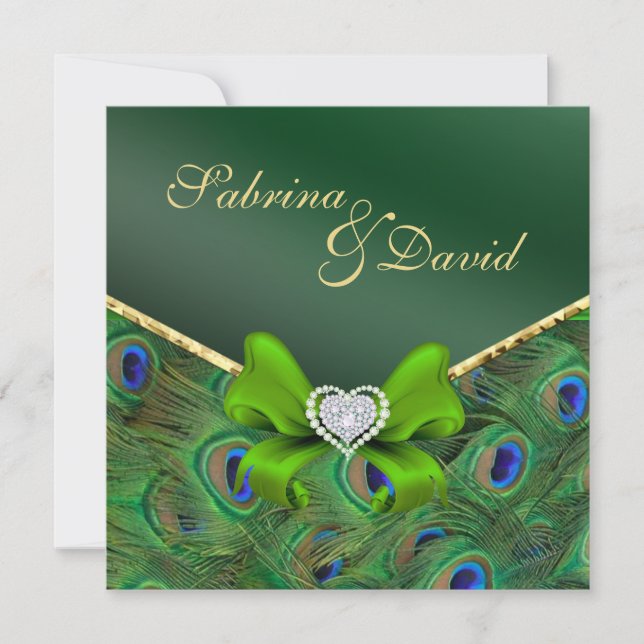 Emerald Green Peacock Wedding Invitation (Front)