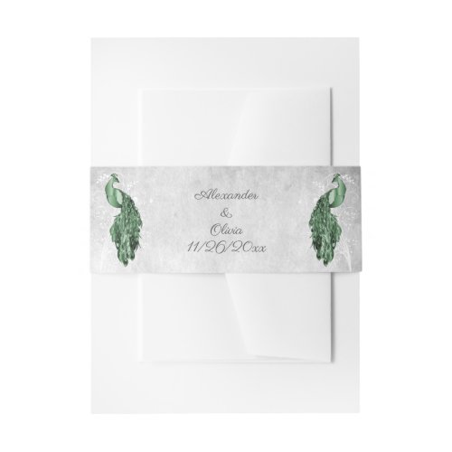 Emerald Green Peacock Wedding Invitation Belly Band