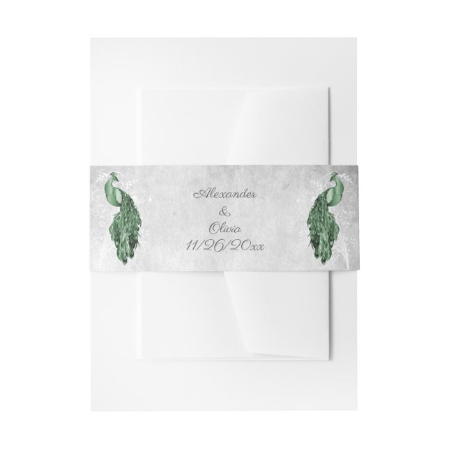 Emerald Green Peacock Wedding Invitation Belly Band (Front Example)