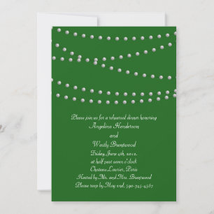 Emerald Green Pearls Rehearsal Dinner Invitation