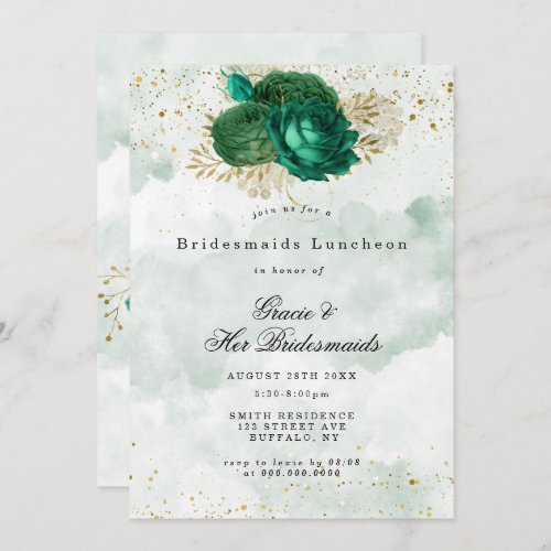 Emerald Green Peony Bridesmaids Luncheon Invite
