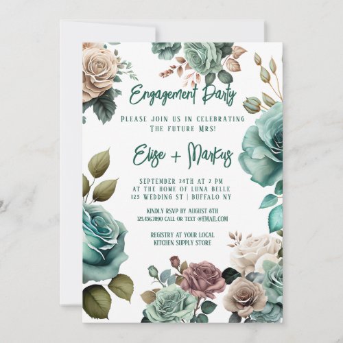 Emerald Green Peony Engagement Party Invitation