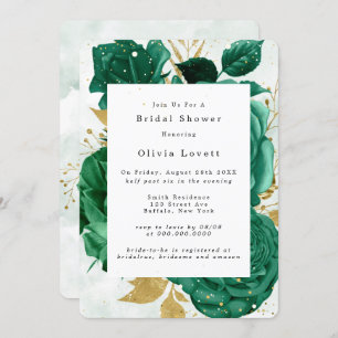Emerald Green Peony Gold Glitter Bridal Shower Invitation