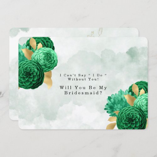 Emerald Green Peony Gold Will You Be My Bridesmaid Invitation