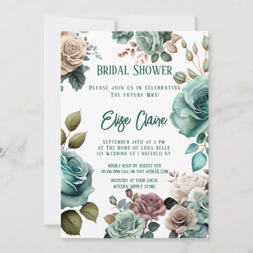 Emerald Green Peony Wedding Bridal Shower Invitation