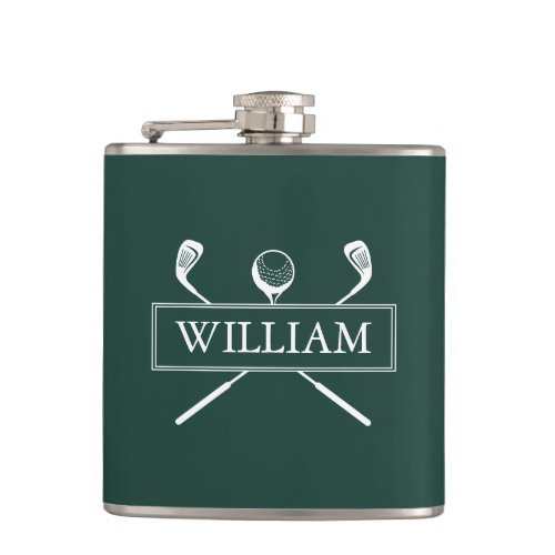 Emerald Green Personalized Name Clubs And Ball Flask