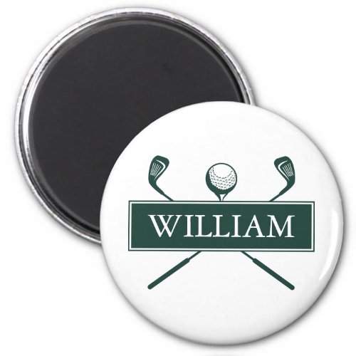 Emerald Green Personalized Name Golf Ball Clubs Magnet