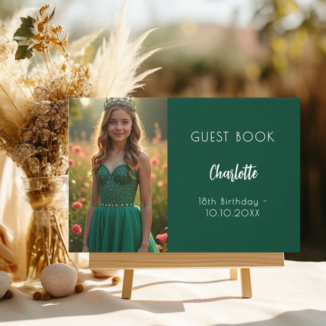 Emerald green photo birthday guest book (Creator Uploaded)