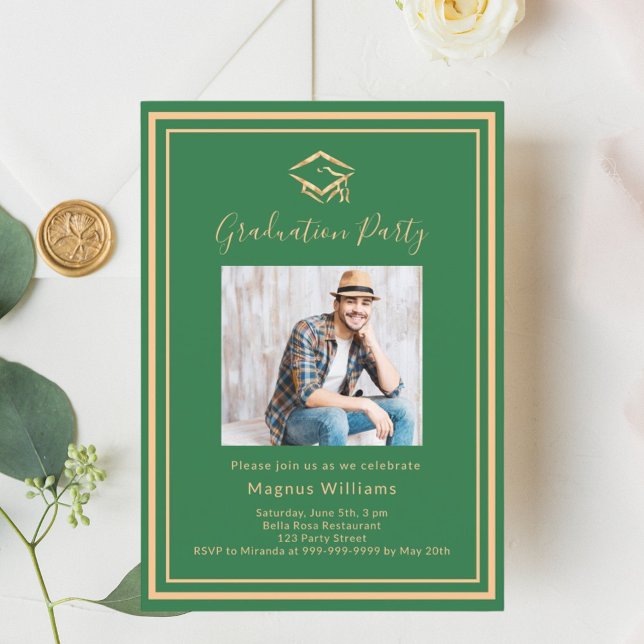Emerald green photo cap Graduation Party Invitation (Creator Uploaded)
