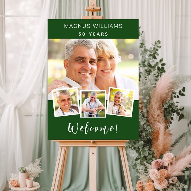 Emerald green photo collage birthday party welcome foam board (Creator Uploaded)