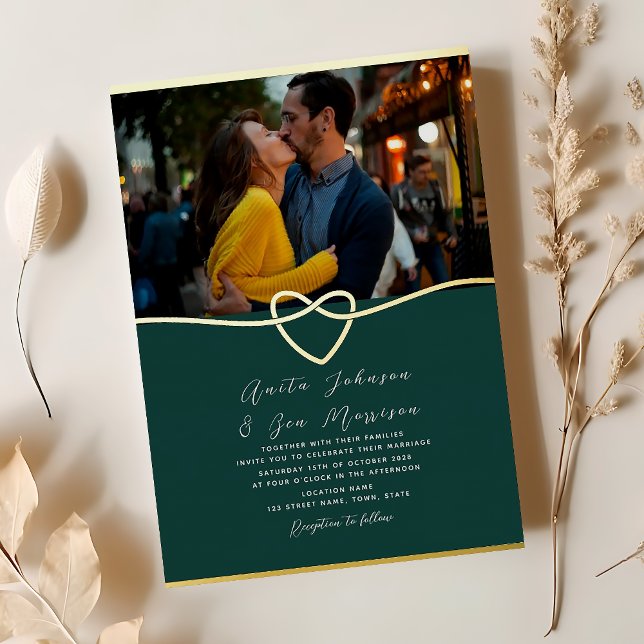 Emerald Green Photo Gold Foil Invitation (Creator Uploaded)