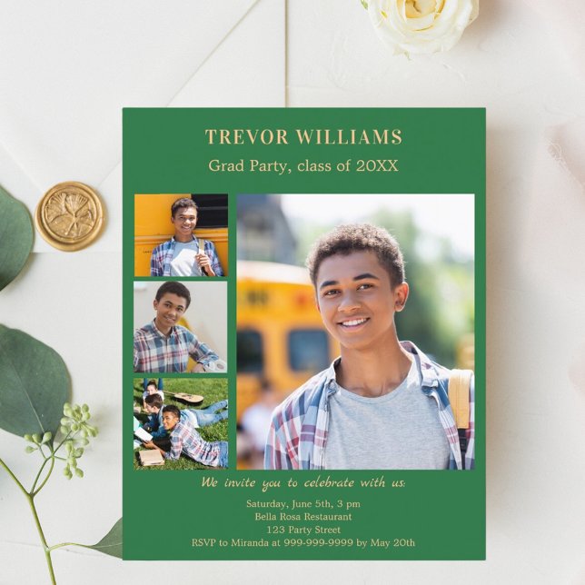 Emerald green photo Graduation Party invitation (Creator Uploaded)