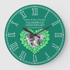 Emerald Green Photo Heart 55th Wedding Anniversary Large Clock at Zazzle