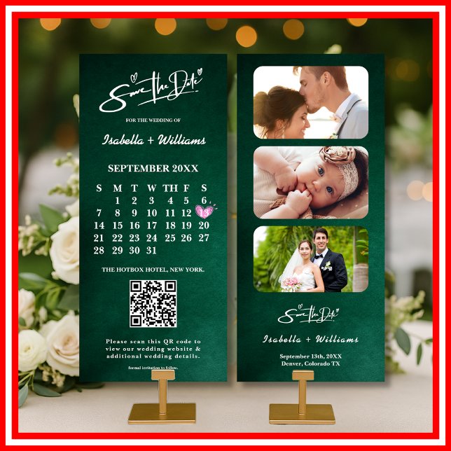 Emerald Green PHOTO QR Code Calendar Save The Date (Creator Uploaded)