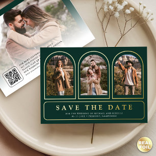 Emerald Green Photo QR Code Wedding Save the Date Foil Invitation