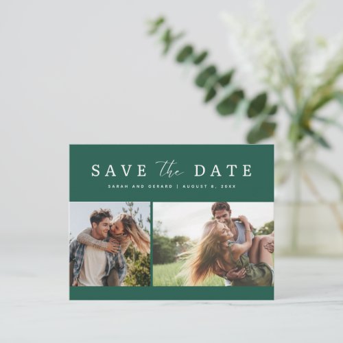 Emerald Green Photo Wedding Save the Date Announcement Postcard